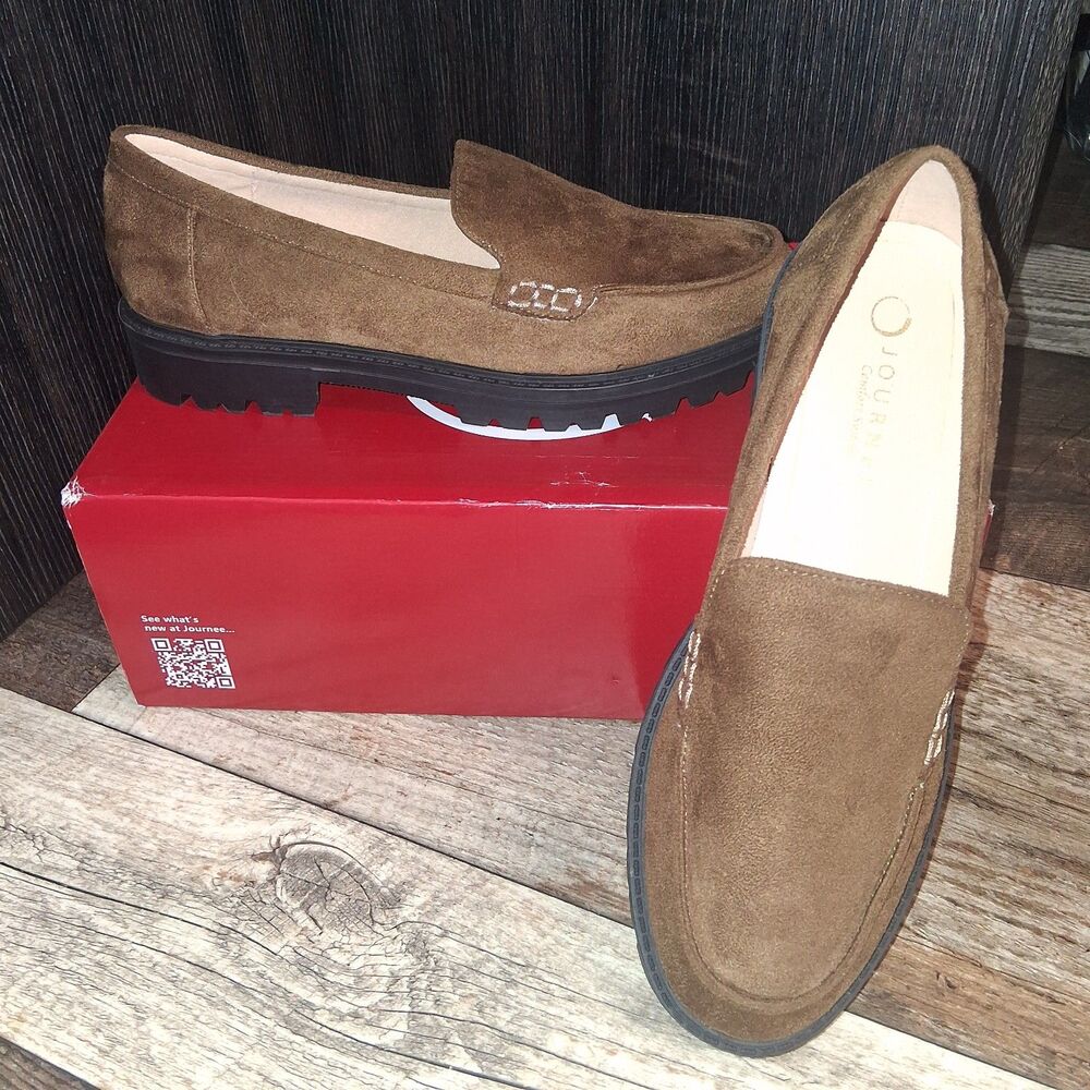 Journee Collection Erika Chocolate Brown Faux Suede Slip On Loafer Size 8.5